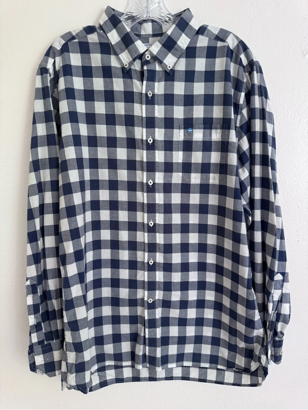 Southern Tide Men’s Navy White Gingham Button Down Shirt Large Trim Fit